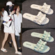 Belle Stepping Fairy Gentle Wind Pearl Rhinestone Slippers for Women in Summer 2025 New Fashion Outdoor Fashion Flat-Soled Flip-Soled Sneakers On White 37