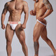 0850 Herren-Doppel-Butt-Unterwäsche mit breitem Gürtel, sexy wilder Low-Waist-Po-Lift, frei vom Rücken, muskulöse Herren-Tanga-Unterwäsche, weiß, 1 Paar L