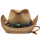 Woodpecker brand spring and summer bohemian style western cowboy straw hat foldable summer windproof rope Tibetan style hat Kaka M (56-58cm)