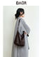DAOR grid series collapsible bag vegetable tanned sheepskin double-ear bucket bag women's large capacity commuter shoulder crossbody bag caramel color