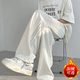 
POUM casual pants men's summer high street trendy brand straight pants ice silk draping loose wide-leg sports long pants men 101WP-K125 white regular 3XL
