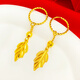 Jianying silk gold branches and jade leaves earrings 9999 sand gold earrings 18k simulated full gold color long retro earrings that do not fade 719#