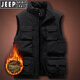 JEEP SPIRIT velvet thickened outdoor sports vest men's multi-pocket work vest fishing photography vest sleeveless jacket trendy 8877 khaki-plush style M suitable for weight 100-120Jin Jin is equal to about 0.5 kg