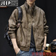 JEEP SPIRIT high-end leather jacket men's autumn and winter 2025 new men's velvet thickening large size trendy brand clothes motorcycle style brown L suitable for 120-140Jin Jin equals 0.5 kg