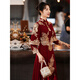 Ai Feilin new Chinese toasting dress cheongsam 2025 new burgundy Xiuhe dress bride wedding long-sleeved high waist slimming belly covering light Xiuhe dress 80 M