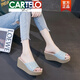 Cartelo High-End-Sandalen für Frauen Sommer 2025 Neue Hohlschiff-Flip-Flop Echtes Lederschwamm Kuchen Sohle Verschleiß dick-locked hochhackiger Hausschuhe A6210 Black 35