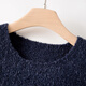 Late White 2025 Winter Premium Casual Sweater Temperament Loose Round Neck Wool Solid Color Sweater Women Dark Blue L