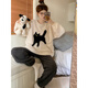 Modal 2024 new coral velvet pajamas for women in winter plus velvet thickened half-edged velvet cartoon black cat autumn and winter home clothing OM-4872-Puttender rice velvet cover-Pink hat cat S[80-100Jin[Jin equals 0.5 kg]]