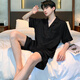 莫代尔睡衣男士夏季冰丝短袖薄款夏天黑色仿真丝绸夏款可外穿家居服套装 【冰丝】S1381男 XL