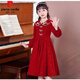 Pierre Cardin girls' dress autumn and winter 3~14 years old girls fashionable red princess dress autumn velvet children's dress red L1051# 160