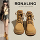 Platinumen Dahuang Boots Martin Boots Britische Frühlings- und Sommermodell für das westliche Frauen für Frauen für Lotterie-Motorrad-Dickdicke mit kurzer Stiefel Herrenpaar für Martin Boots Frauen [6-loche Brown] Einen Größe kleiner 38