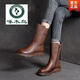 Holzspecker Offizielle Leder Martin Boots Herbst und Winter Neue Mittelröhrenstiefel weiche Sohle Low Heel Vielseitige Motorrad-Motorrad-Frauenstiefel flache Mutterstiefel Schwarz Plüsch Flaggschiff Modell 37