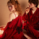 Gukoo Pajamas Couple Spring and Autumn Red Wedding Nightgown New Pajamas Men's Newlywed Home Wear Pajamas A Red Men's Set (No Gift Box) M