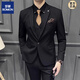 ROMON Haute Couture Men's Suit Business Formal Wedding Groom's Suit Three-piece Striped Slim Fit Large Size Dress Men One Button - Black (Suit + Trousers Shirt 3XL