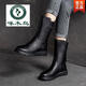 Holzspecker Offizielle Leder Martin Boots Herbst und Winter Neue Mittelröhrenstiefel weiche Sohle Low Heel Vielseitige Motorrad-Motorrad-Frauenstiefel flache Mutterstiefel Schwarz Plüsch Flaggschiff Modell 37
