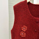TonLion 2025 Autumn and Winter Three-dimensional Flower Design Cardigan Red Vest Women's Outerwear High-end and Versatile Casual Top