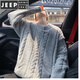 JEEP SPIRIT Henry collar sweater for men in autumn and winter fashion cable pattern blended pullover sweater for men simple warm woolen clothes off-white M