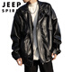 
JEEP SPIRIT American retro motorcycle leather jacket men's spring and autumn new street handsome ins trendy high-end leather jacket W9227 black XL