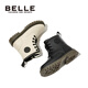 Belle Children's Shoes Girls Martin Boots Autumn and Winter Boys Warm Short Boots Children's Soft Sole Leather Boots Medium Big Children's Baby Boots Trend DE3891 Black 30