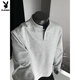 Playboy right shoulder sweatshirt cleanfit high-end pure white henley collar long-sleeved t-shirt men's autumn American style bottoming shirt white custom style M