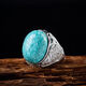 Fat Donglai's same style men's turquoise ring raw ore high porcelain silver women's domineering carved dragon head zodiac dragon ring without engraving pattern - silver holder style random