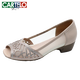 
CARTELO genuine leather mother shoes summer new style mesh breathable shallow mouth mesh single shoes middle-aged women's fish mouth sandals gold 38