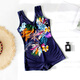 Professional swimsuits for women ones-piece boxers conservative sleeveless large size fat mm meat-covering middle-aged and elderly mothers hot spring swimsuit HET-5009 color orange blue XL height 155-160 weight 98-112Jin [Jin equals 0.5 kg]