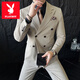 
Playboy (PLAYBOY) Customized Double Breasted Striped Suit Set Men's Groom Wedding Suit Business Casual Slim Suit Men X Navy Suit + Shirt + Trousers XL Size (Brobe + Brooch + Pocket Scarf)