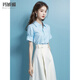Majiaomei dress women's suit 2025 summer new fashionable age-reducing small person wearing casual shirt skirt for women top + skirt (without belt) M