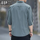 JEEP SPIRIT高档纯棉免烫夏季衬衫男士宽松版七分袖衬衣工装中袖外套休闲百搭 高质量纯棉料七分袖5008(浅蓝色) L 115斤-135斤