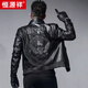 Hengyuanxiang head layer genuine leather leather jacket men's handsome motorcycle slim leather jacket spring and autumn short stand collar flight suit black plush XL 175 suitable for 130-145Jin [Jin equals 0.5 kg]