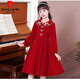 Pierre Cardin girls' dress autumn and winter 3~14 years old girls fashionable red princess dress autumn velvet children's dress red L1051# 160