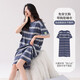 LangSha 2025 new nightgown with chest pad for women's summer short-sleeved large-size striped long dress 14110B L [No pilling and not fading]