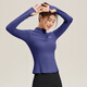 Vansydical Yoga Wear Jacket Women's Elastic Half-Zip Running Tight Sports Top Pilates Training Fitness Wear Long Sleeve Mountain Purple L (Recommended 105-120 Jin Jin equals 0.5 kg)