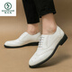 Woodpecker white leather shoes men's Brock Studio wedding photography wedding shoes party team performance shoes 48 large size shoes 679 white 40
