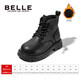 Belle children's shoes winter children's boots girls fashion leather boots baby warm plus fleece Martin boots black size 34