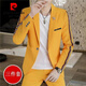 Pierre Cardin Korean casual suit men's spring and autumn slim and handsome small suit three-piece British wedding dress jacket 2078 white (top + pants + T-shirt) 165/M