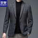 ROMON suit men's autumn and winter business casual suit jacket versatile men's wool single suit plaid jacket top 03 gray L 175