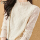 Woodpecker (TUCANO) High-end Lace Bottoming Shirt for Women Spring and Autumn 2025 New Korean Style Fashionable and Wild-matched Small Shirt with Thin Style for Women, Apricot One Size