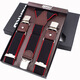 Pierre cardin men's genuine leather strap clip three-clip powerful suspender belt fat man shoulder strap old man belt gift box packaging blue background white dot