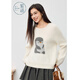 Zihan (ZIHAN) Zihan Wool Brushed Sweater Women's 2025 Winter New Penguin Jacquard Round Neck Loose Warm Inner Sweater Off-White M
