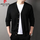 Pier Cardin Cardigan Herren 2024 Frühling und Herbst Neue Festkörper-Strickjacke für und junge Männer lässig V-Ausschnitt Dünne Strickjacke Leinengrau 175/l [geeignet für 135-150jin [Jin gleich 0,5 kg]]
