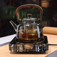 Full-length heat-resistant glass teapot, wooden handle and handle, steaming all-in-one, light luxury high-end electric ceramic stove tea maker, making tea around the stove, wood grain handle and handle kettle ash + Fuxitang silent pottery stove