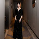 Chuangjingyi Selects Evening Dress Feminine Banquet High-End Luxury Black Art Exam Host Piano Conductor Sequined Party Dress Black S