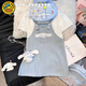 G.DUCKKIDS童装女童套装夏季洋气儿童背带裤套装卡通女孩t恤牛仔裙子 玉桂狗假两件背带裙送玩偶 140 码建议130-140cm9-10岁