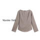Massimo Dutti autumn and winter new product 2025 women's elegant quiet luxury style high-end felt texture boat neck blouse shirt 05173973 Mocha Brown XS (165/84A)