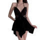 Sous-vêtements Guiruo, automne et hiver sexy en velours arrière plus pure de poitrine pure de nuit pure, robe extérieure et ensembles de vêtements à domicile 3879 noir (robe externe + ceinture)