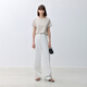 LILY summer new fashion basic one-line collar urban commuting casual versatile T-shirt fit solid color short sleeves 702 light rice cafe M