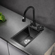 PULT Black Nano Kitchen Balcony Bar Handmade Small Sink Single Tank 304 Stainless Steel Washing Basin Mini Washing Pot With 6193 Round Faucet Full Set 380x300mm