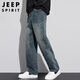 JEEP SPIRIT Jeep jeans men's wide-leg autumn and winter casual pants men's straight loose men's trousers retro blue 33
